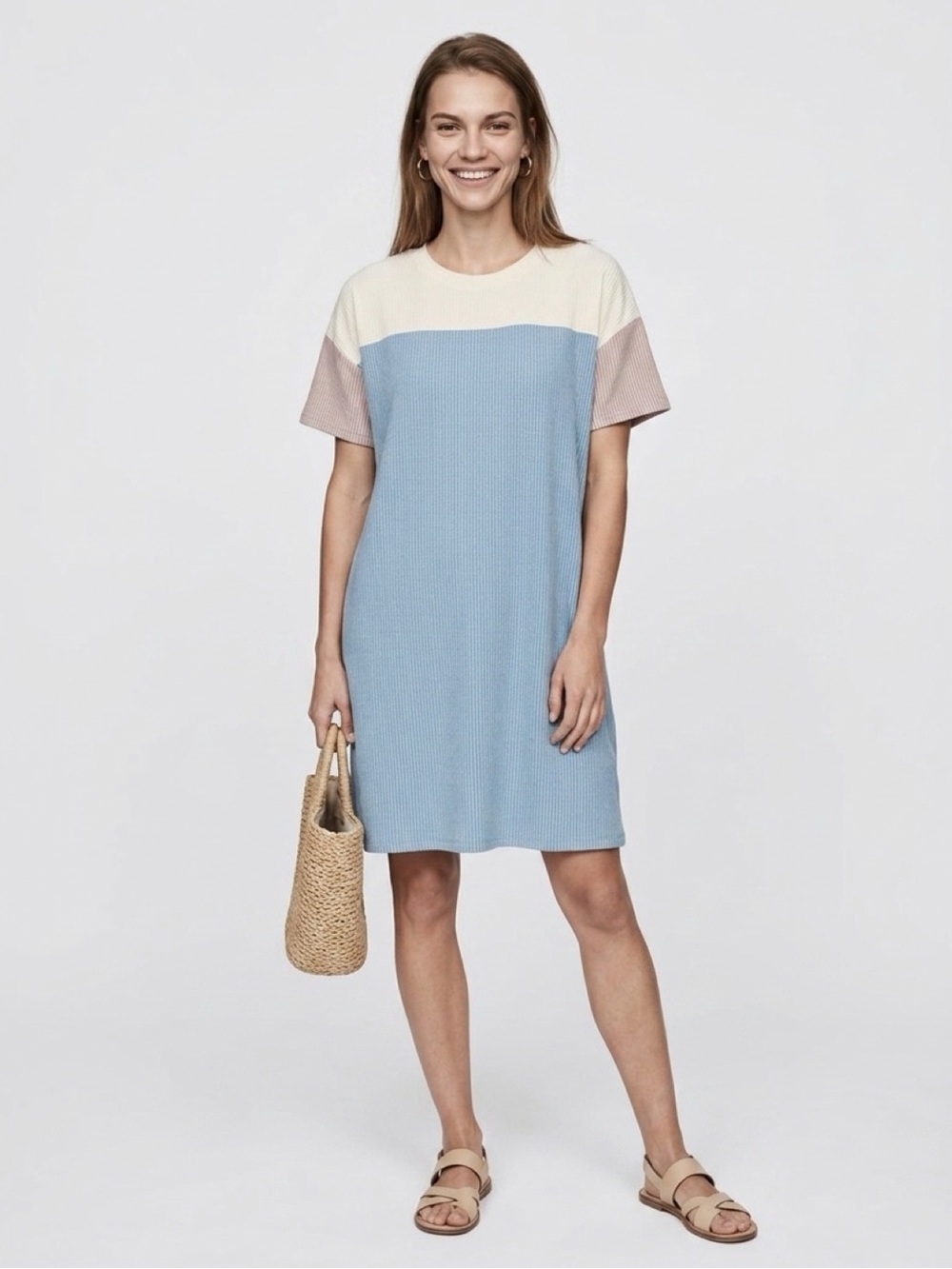 FANTASLOOK BLUE COLORBLOCK DRESS, LARGE